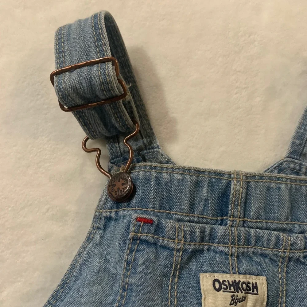 OshKosh B'gosh 18 months Baby Girls Denim Overall Dress Patchwork Blue Red White